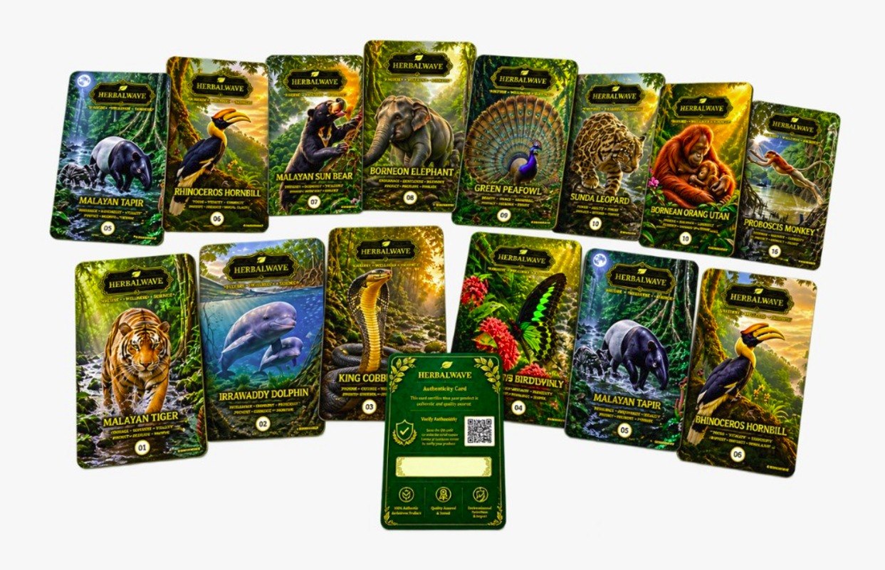 Herbalwave collectible authentication cards featuring Malaysian wildlife